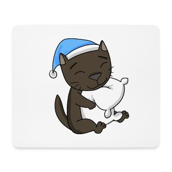 Schlafen Müde - Katze mit Kissen und Schlafmütze - Mousepad (Querformat) - Weiß - Vorne