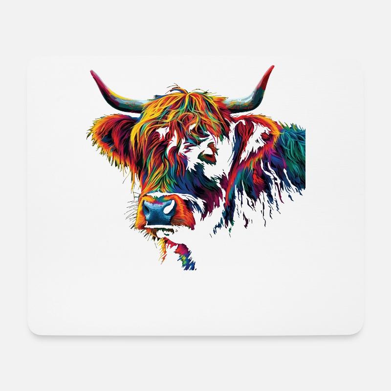 Highland Cow Scottish Highlands Rustic Cattle - Mouse Pad (horizontal) - white