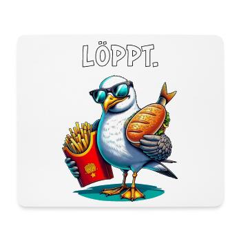 LÖPPT Möwe – Pommes & Fischbrötchen Cartoon - Mousepad (Querformat) - Weiß - Vorne