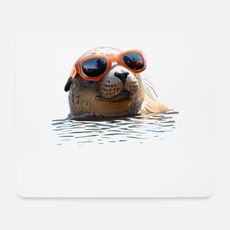 Robbe mit Sonnenbrille Seehund Walross Süße Robben - Mousepad (Querformat) - Weiß
