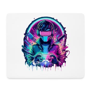 Neon Cyber Controller - Retro Gaming Power - Mousepad (Querformat) - Weiß - Vorne