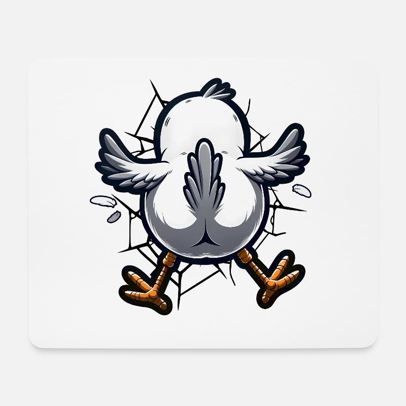 Vogel knallt gegen Wand – witziger Cartoon - Mousepad (Querformat) - Weiß