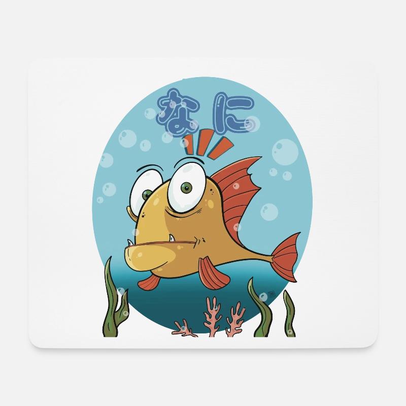 Confused Cartoon Fish (nani) - Mousepad (Querformat) - Weiß