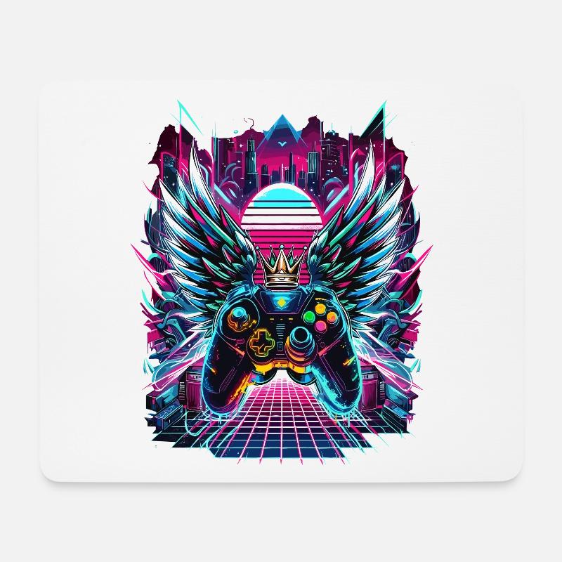 Synthwave Sunset Gamer Controller - Mousepad (Querformat) - Weiß