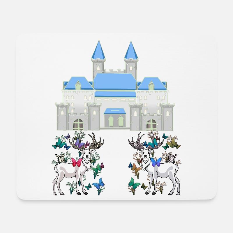 Schloss Märchen Hirsche Schmetterlinge Frühling - Mousepad (Querformat) - Weiß