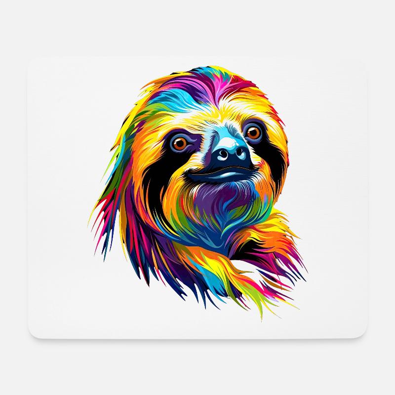 Faultier Bunte Farben Pop Art Faulpelz Faultiere - Mousepad (Querformat) - Weiß