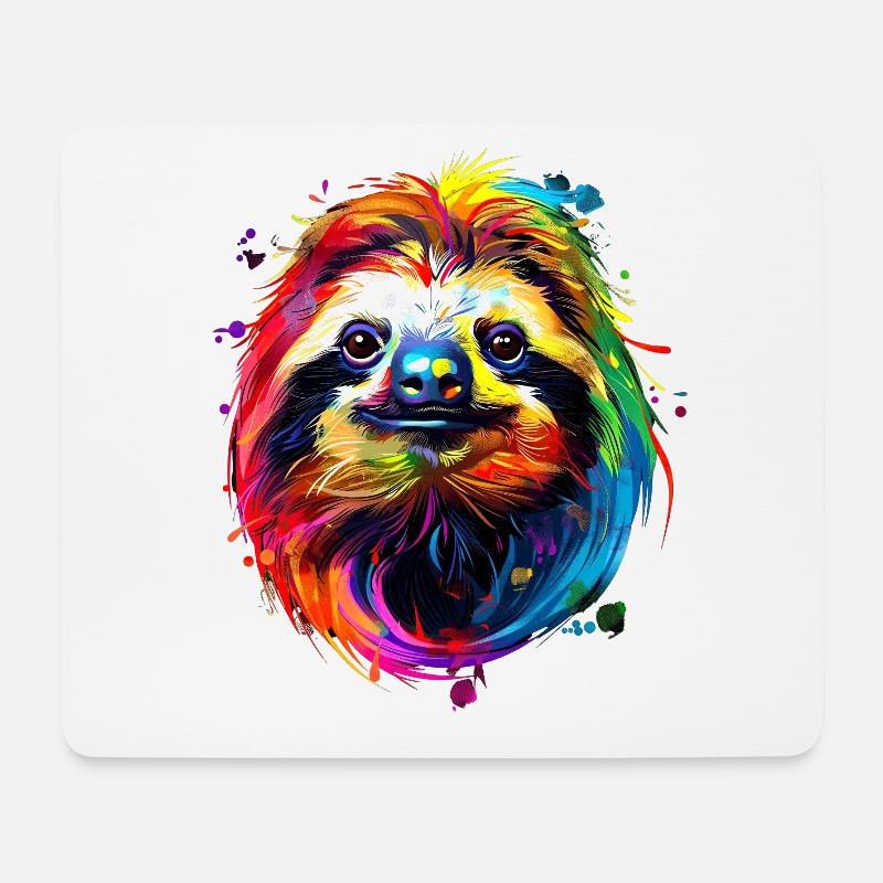 Faultier Bunte Farben Pop Art Faulpelz Faultiere - Mousepad (Querformat) - Weiß