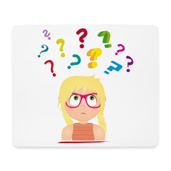 Girl with glasses with many colorful question marks - Mouse Pad (horizontal) - white - Front