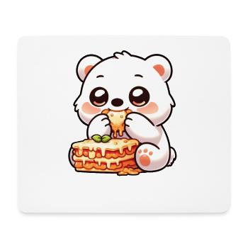 Funny polar bear eating lasagna italian food - Mouse Pad (horizontal) - white - Front