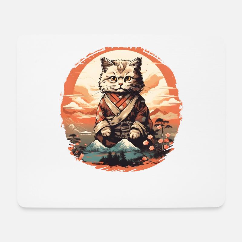 Katze Japanische Kunst - Mousepad (Querformat) - Weiß