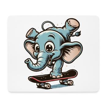 Blue Cartoon Elephant on the Skateboard - Mouse Pad (horizontal) - white - Front