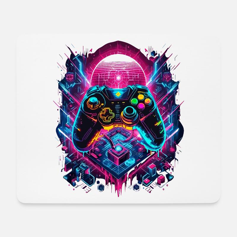 Vibrant Cyberpunk Gaming Controller Grafik - Mousepad (Querformat) - Weiß