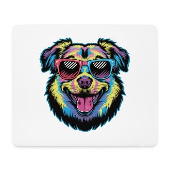 Colorful Sunglasses Dog Funny Cute Pet Lover Art - Mouse Pad (horizontal) - white - Front