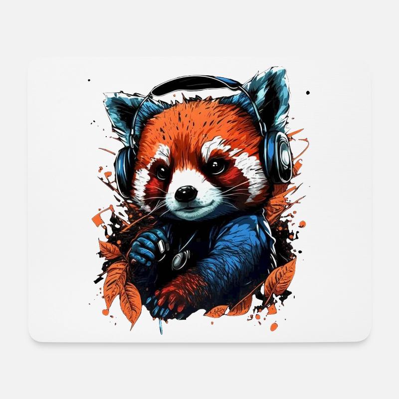 Niedlicher musikbegeisterter roter Panda - Mousepad (Querformat) - Weiß