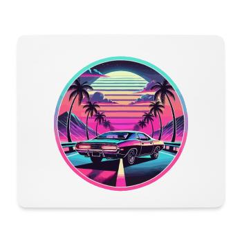 Retro Sunset Muscle Car Driving - Mouse Pad (horizontal) - white - Front