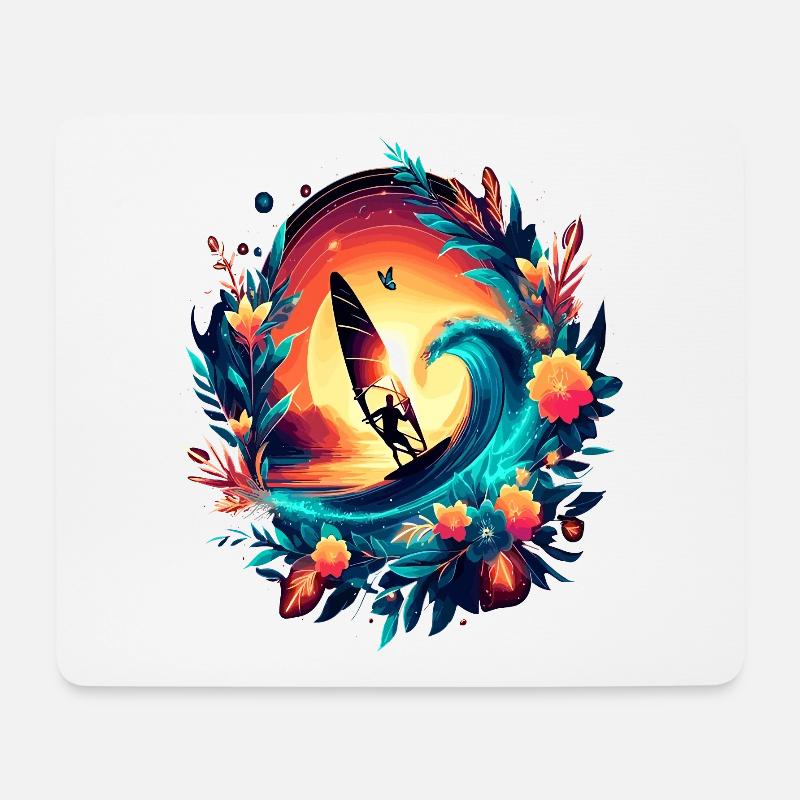 Windsurfer Tropischer Sonnenuntergang tro - Mousepad (Querformat) - Weiß