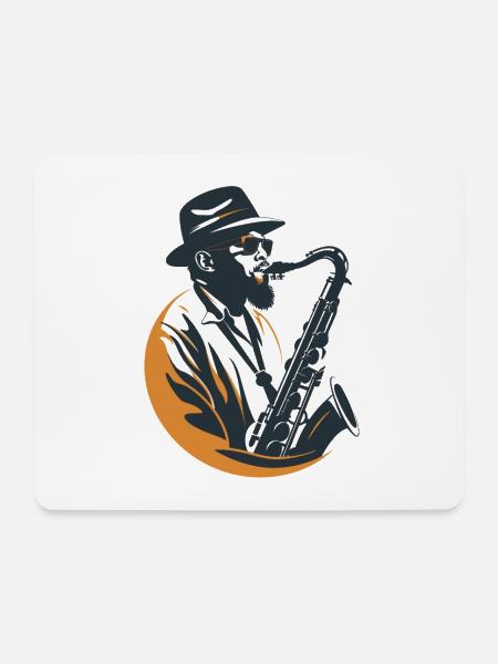 Saxophonist Grafik - Mousepad (Querformat) - Weiß