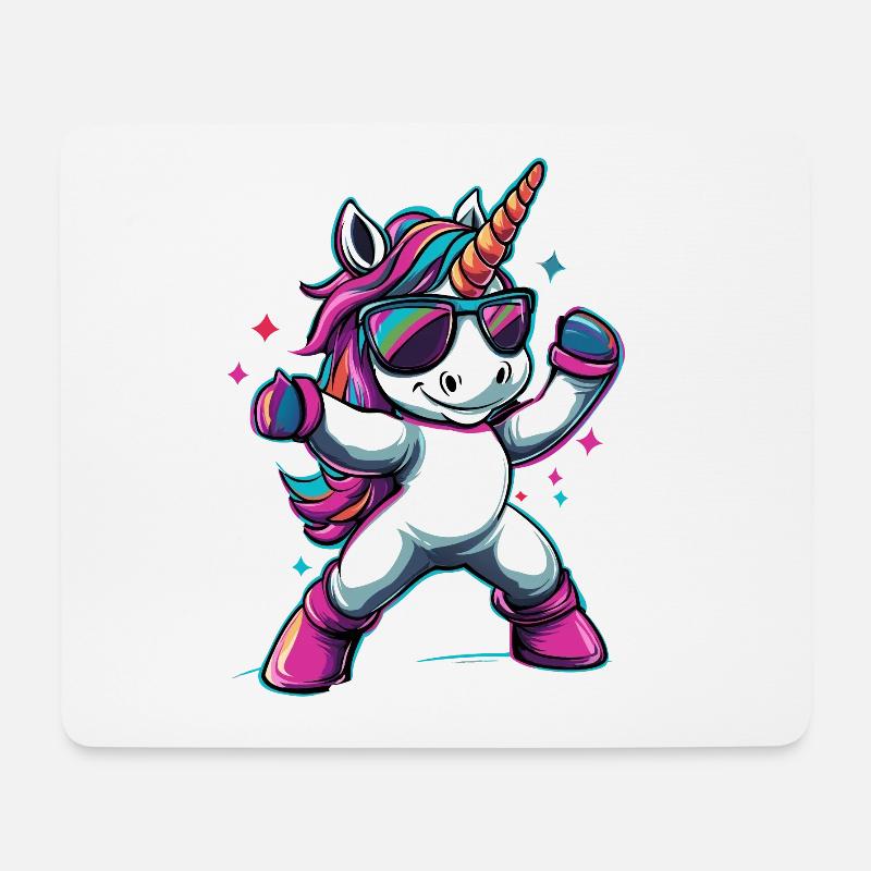Cooles dabbendes Einhorn mit Sonnenbrille - Mousepad (Querformat) - Weiß
