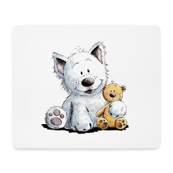West Highland White Terrier Mit Kuscheltier - Mousepad (Querformat) - Weiß - Vorne