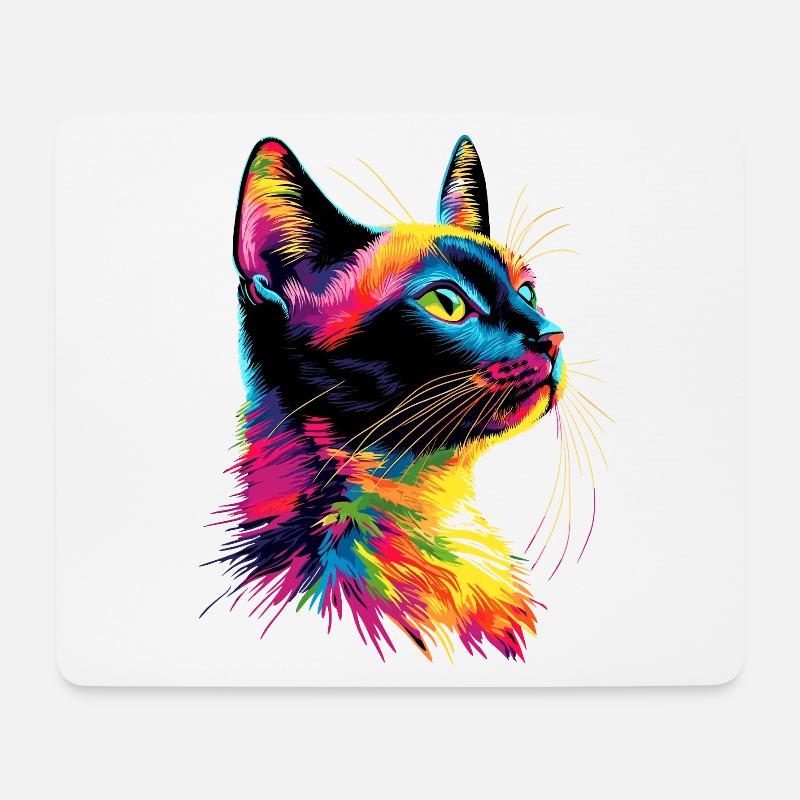 Katze Bunt Regenbogen Farben Popart Cat Mom Katzen - Mousepad (Querformat) - Weiß