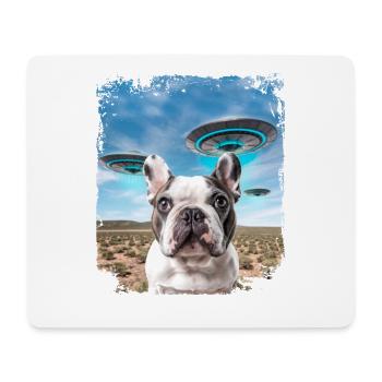 French Bulldog Dog Selfie with Alien UFOs. - Mouse Pad (horizontal) - white - Front