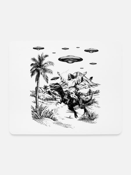 Jesus Dinosaurier Fantasy Humor Religion Meme - Mousepad (Querformat) - Weiß