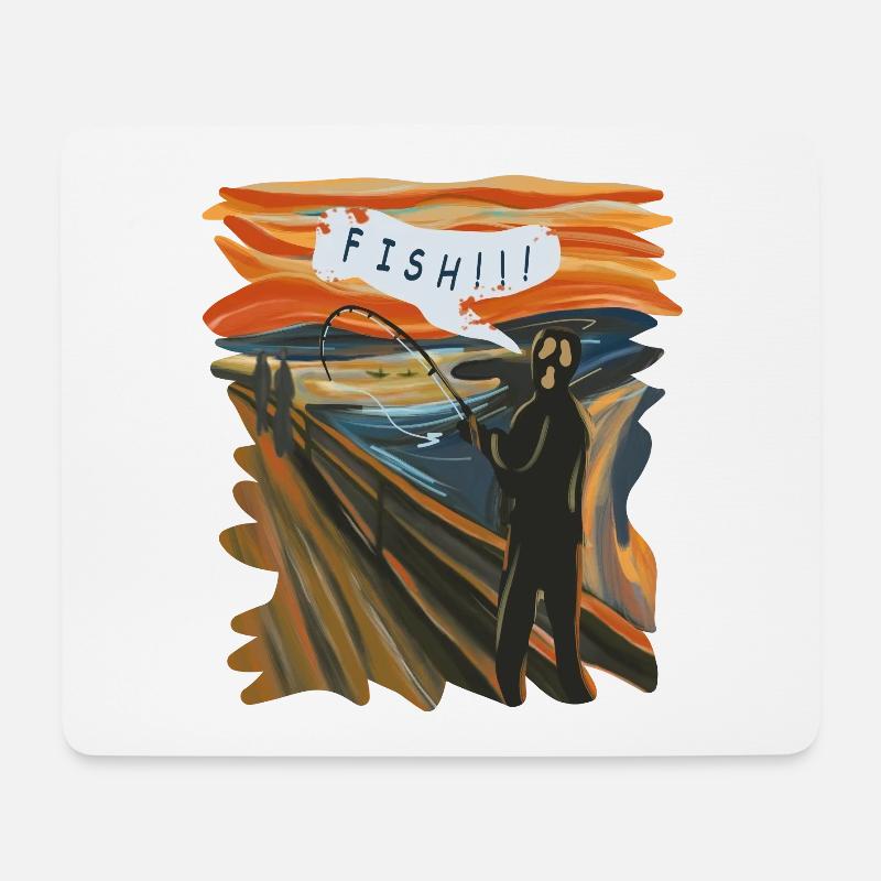 Fangrafik eines Anglers bei Sonnenuntergang - Mousepad (Querformat) - Weiß