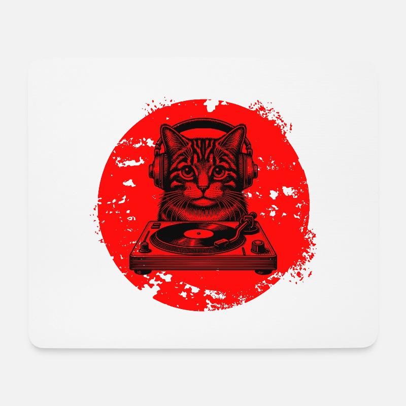 DJ Katze - Mousepad (Querformat) - Weiß