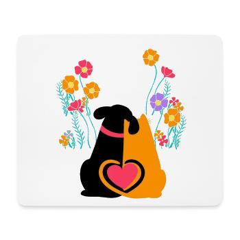 Hund Katze Herz Haustiere Freunde Blumen - Mousepad (Querformat) - Weiß - Vorne