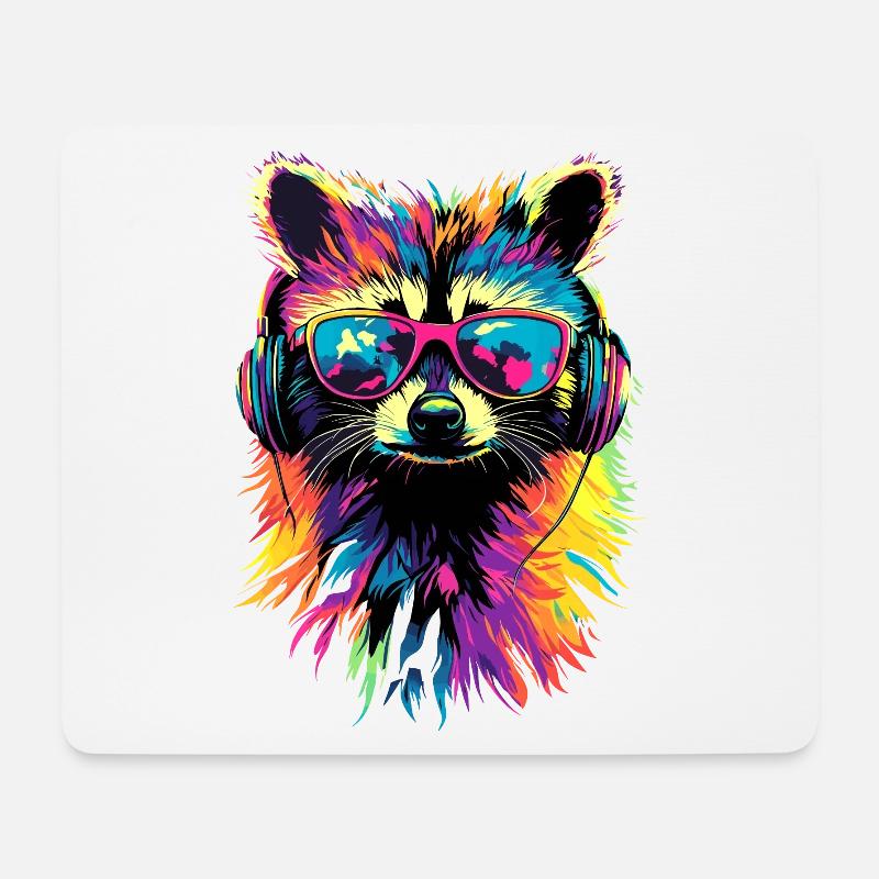 Waschbär Popart Bunt Regenbogen Raccoon Waschbären - Mousepad (Querformat) - Weiß