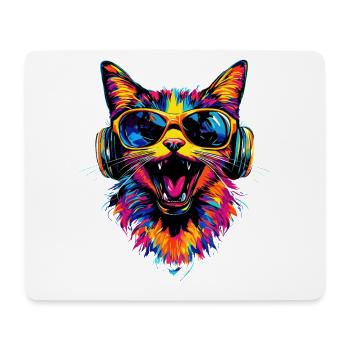 Katze Sonnenbrille Kopfhörer Musik Bunt DJ Katzen - Mousepad (Querformat) - Weiß - Vorne