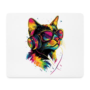 Katze Sonnenbrille Kopfhörer Musik Bunt DJ Katzen - Mousepad (Querformat) - Weiß - Vorne