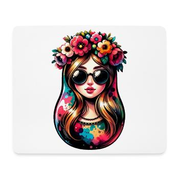 Russe Fille Matriochka Moscou avec des lunettes de soleil - Tapis de souris (format paysage) - blanc - Devant