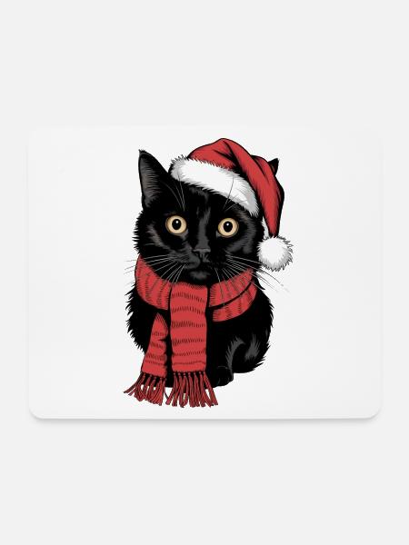 Schwarze Katze Weihnachtsmütze Bombay Cat - Mousepad (Querformat) - Weiß