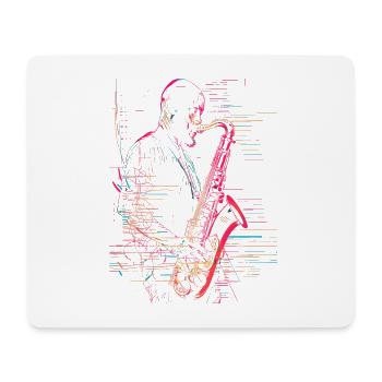 Dessin au trait du joueur de saxophone - Tapis de souris (format paysage) - blanc - Devant