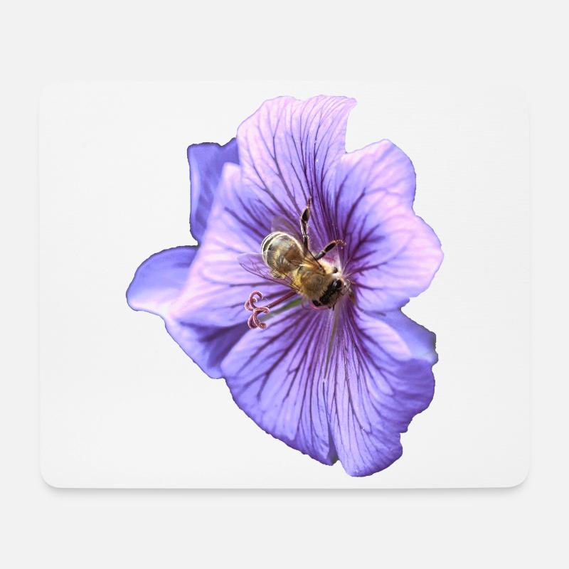 Violette Blüte mit Biene - Mousepad (Querformat) - Weiß