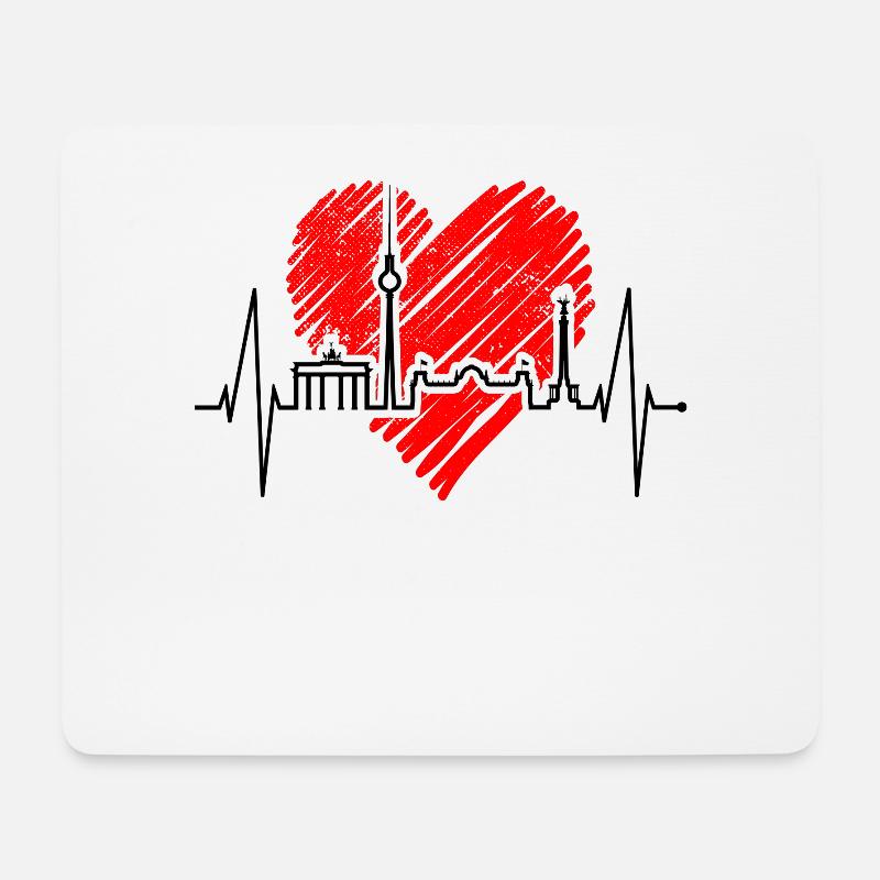 Berlin Skyline Herzschlag Herz Liebe Love Berliner - Mousepad (Querformat) - Weiß