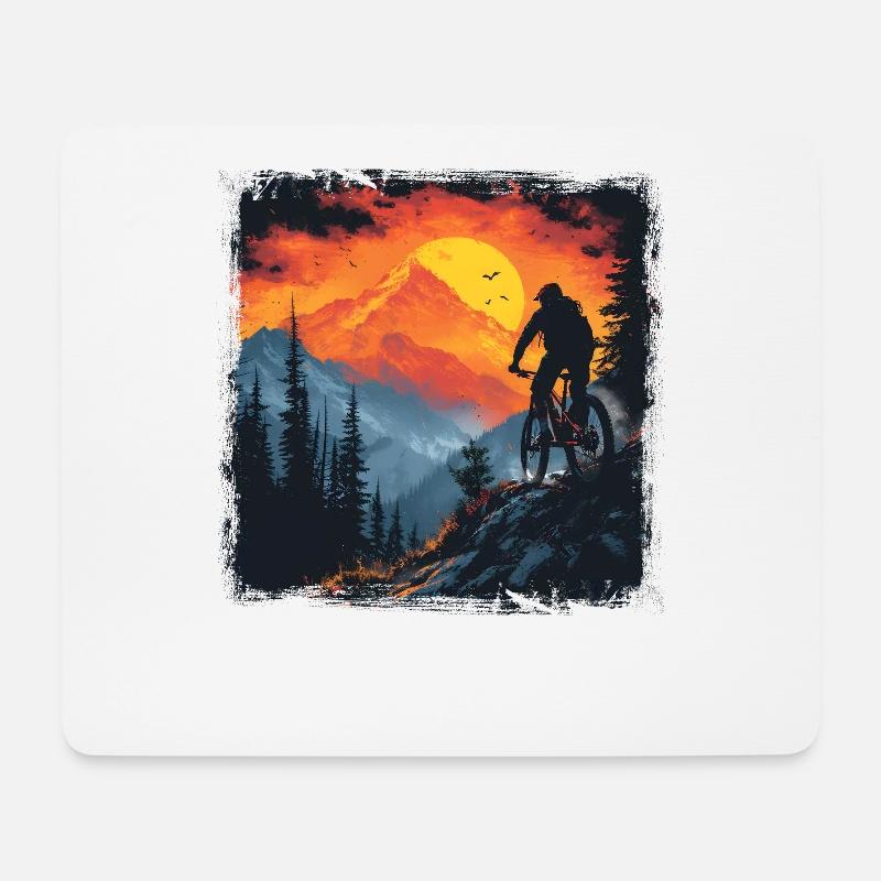 Mountainbiking Zeichnung Retro - Mousepad (Querformat) - Weiß