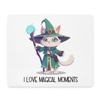 J’adore les moments magiques – Dessin animé Magicien Chat - Tapis de souris (format paysage) - blanc - Devant