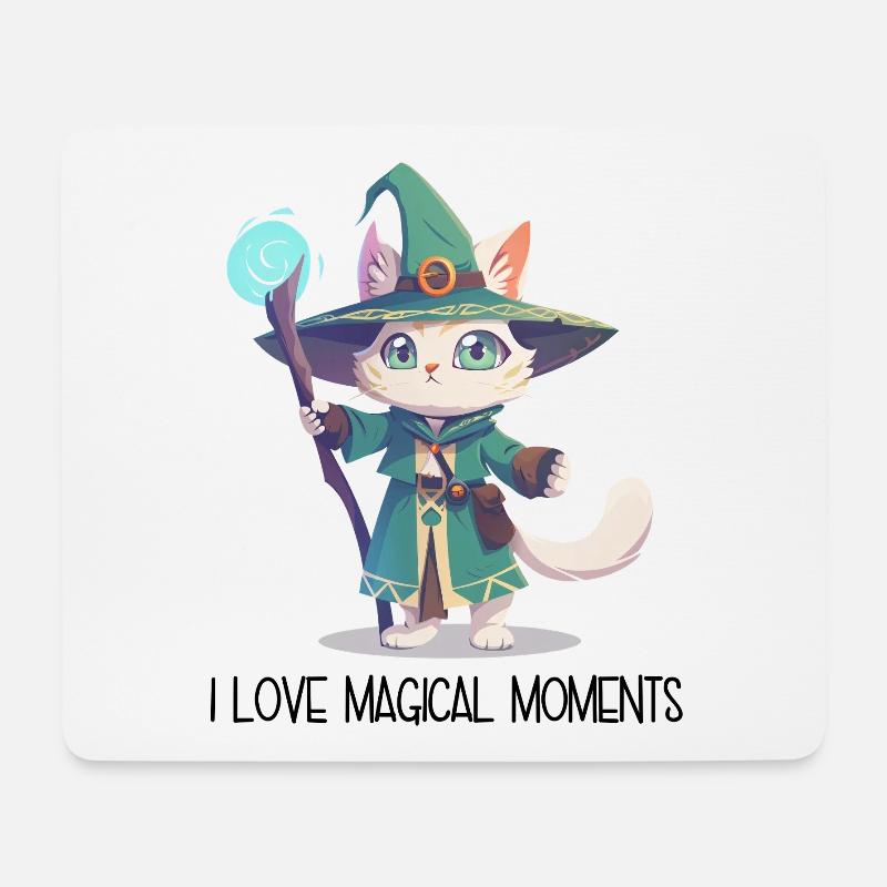 I Love Magical Moments – Magier Katze Cartoon - Mousepad (Querformat) - Weiß