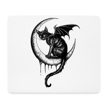 Gothic Black Cat Bat Wings Crescent Moon Dark - Mouse Pad (horizontal) - white - Front