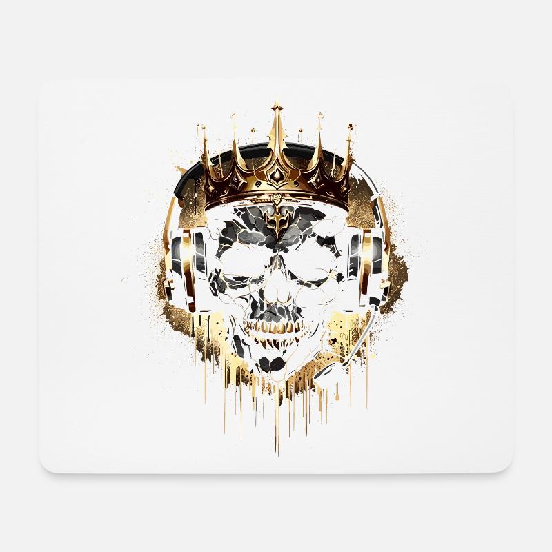 Golden Gaming Totenkopf mit Krone und Headset - Mousepad (Querformat) - Weiß