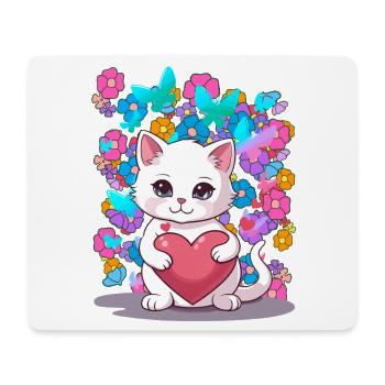 Chat Printemps Fleurs Coeur Enfants Bébé Chaton - Tapis de souris (format paysage) - blanc - Devant