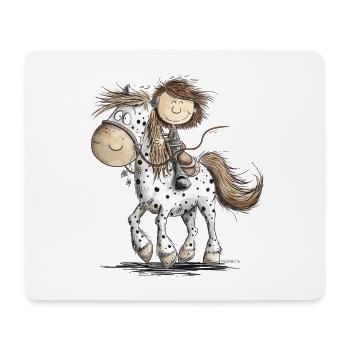 Drolliges Pferd mit Reiter Cartoon Pferdchen - Mousepad (Querformat) - Weiß - Vorne