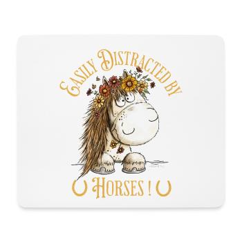 Facilement distrait par les chevaux Horse Saying - Tapis de souris (format paysage) - blanc - Devant