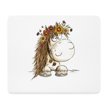 Drolliges Pferd Blumenkranz Cartoon - Mousepad (Querformat) - Weiß - Vorne