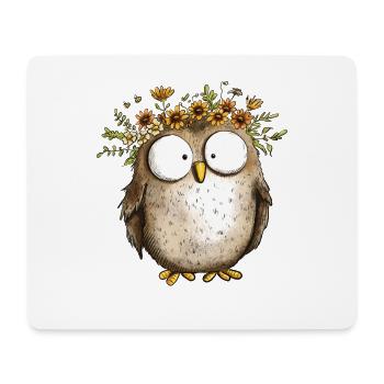 Eule mit Wildblumen Blumenkranz Cartoon - Mousepad (Querformat) - Weiß - Vorne