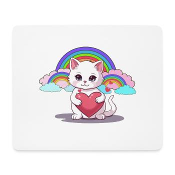 Katze Katzen Herz Herzen Regenbogen Kinder Kind - Mousepad (Querformat) - Weiß - Vorne