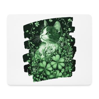 St. Patrick's Day Shamrock Cat - Mouse Pad (horizontal) - white - Front