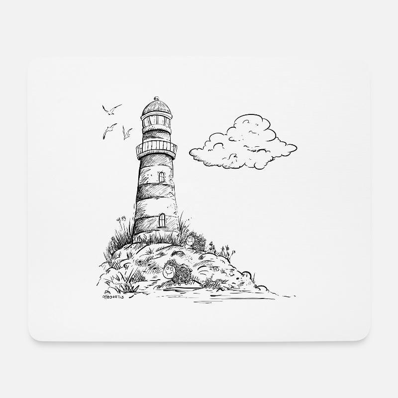 Leuchtturm Sketch Meer Urlaub - Mousepad (Querformat) - Weiß
